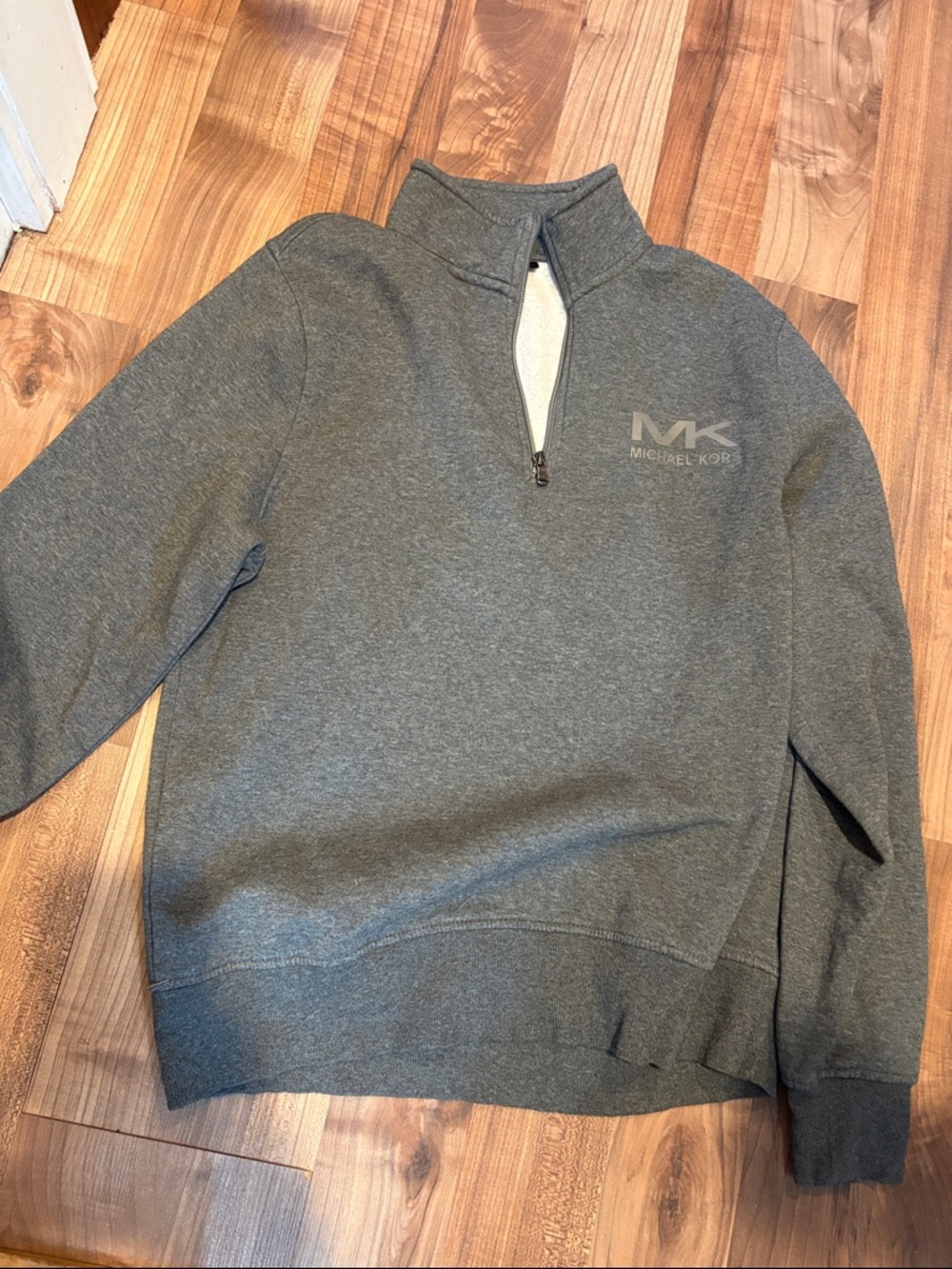 Michael Kors Sweater Large Gray Spell Out MK Logo Pullover Long Sleeve Mens